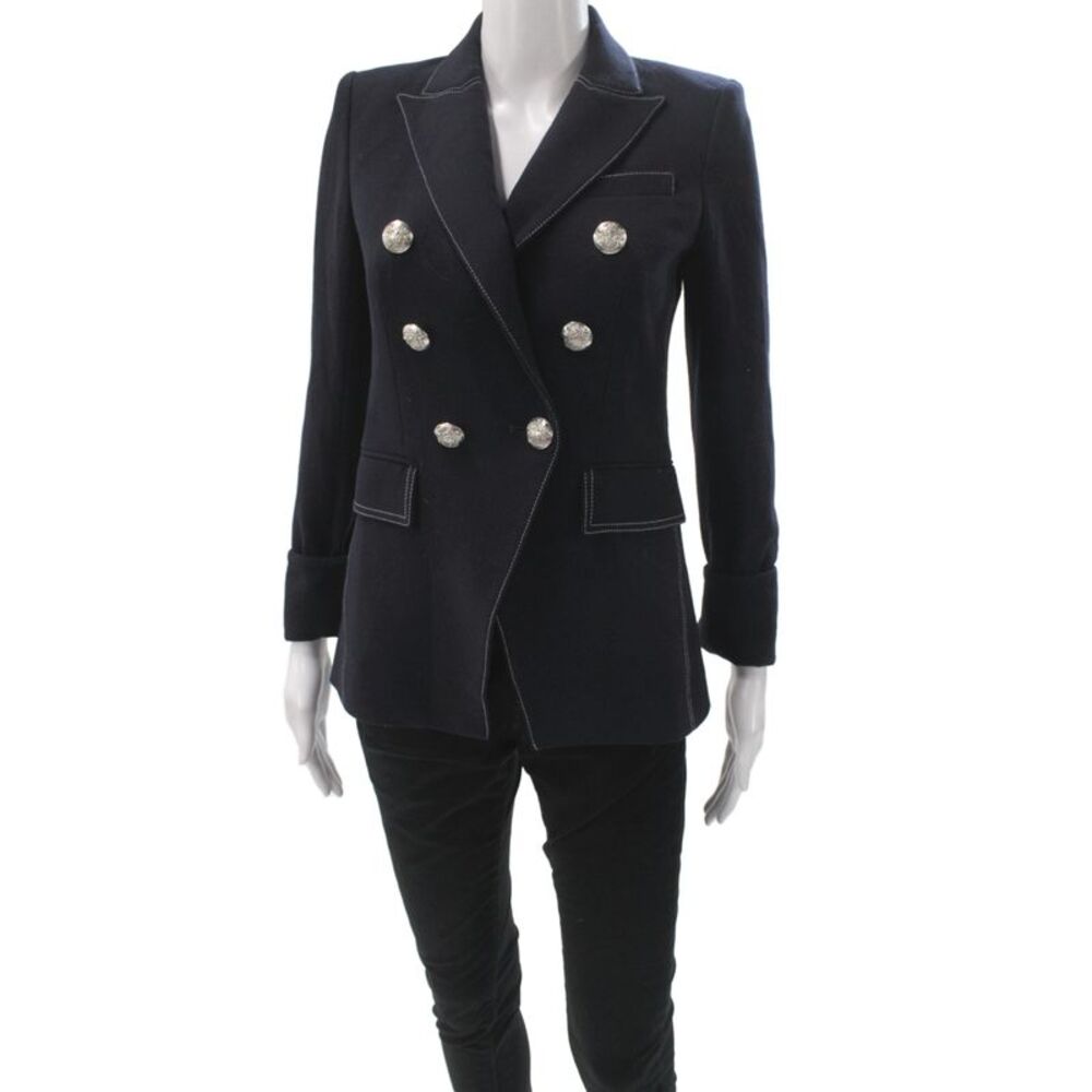 Veronica Beard Women Black Military Jacket Button Collared Long Sleeve Size 0
